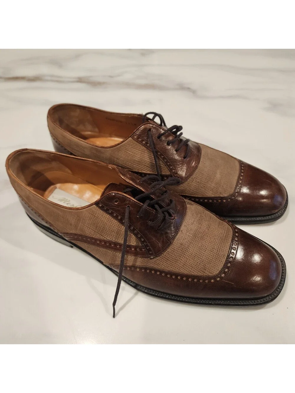 Mezlan Brown Two-Tone Cap Toe Oxford Dress Shoes – Men's Size 11.5